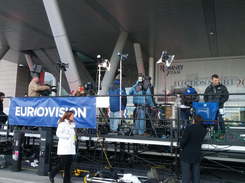 Media stand outside convention center