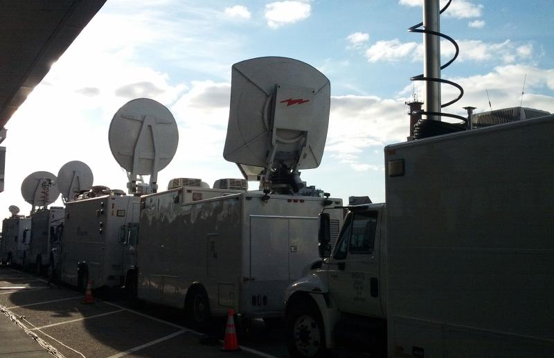 Trucks outside convention center