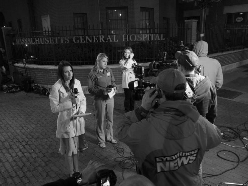 News crews outside MGH