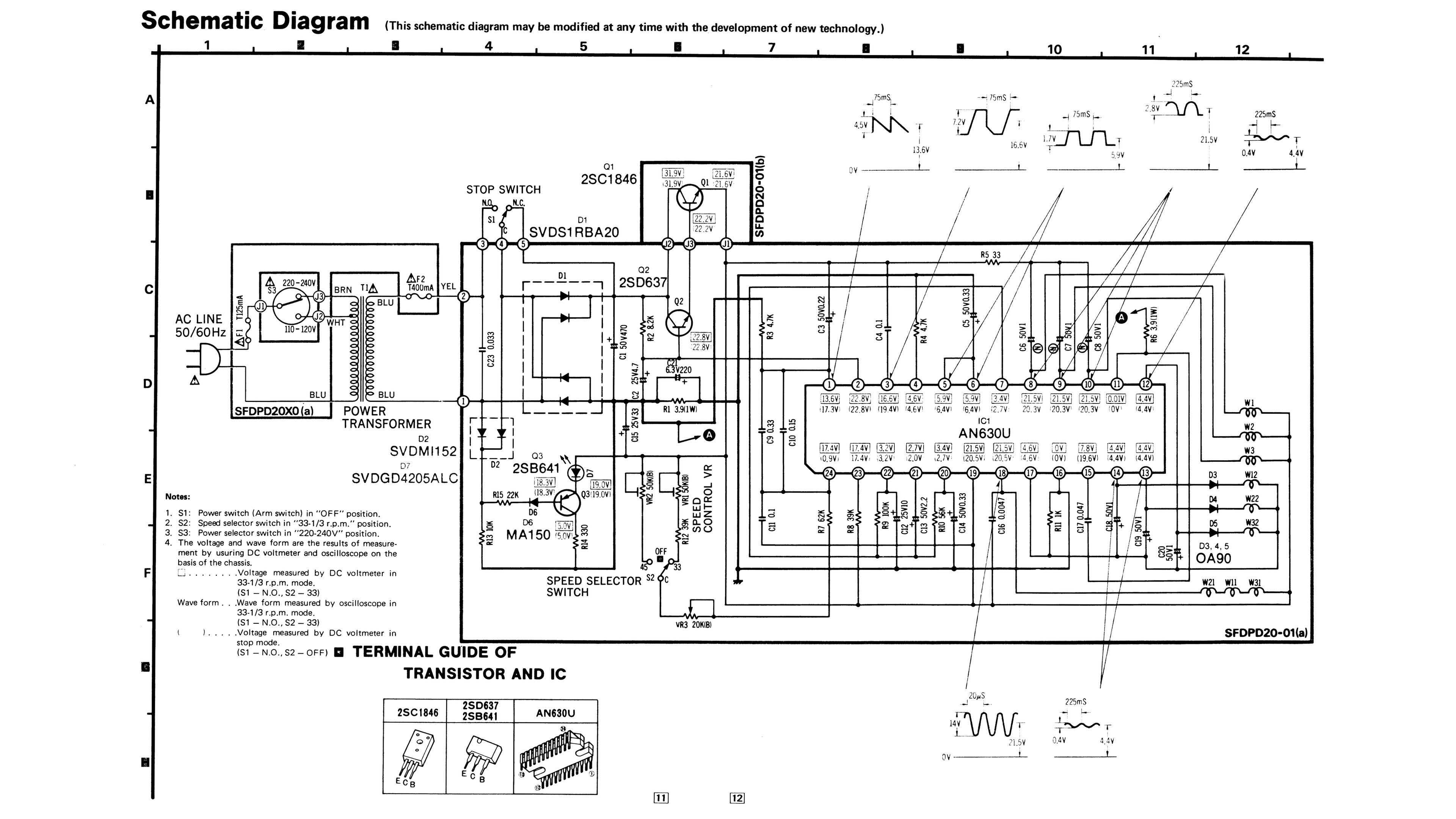 Electrical schematic of a Technics turntable