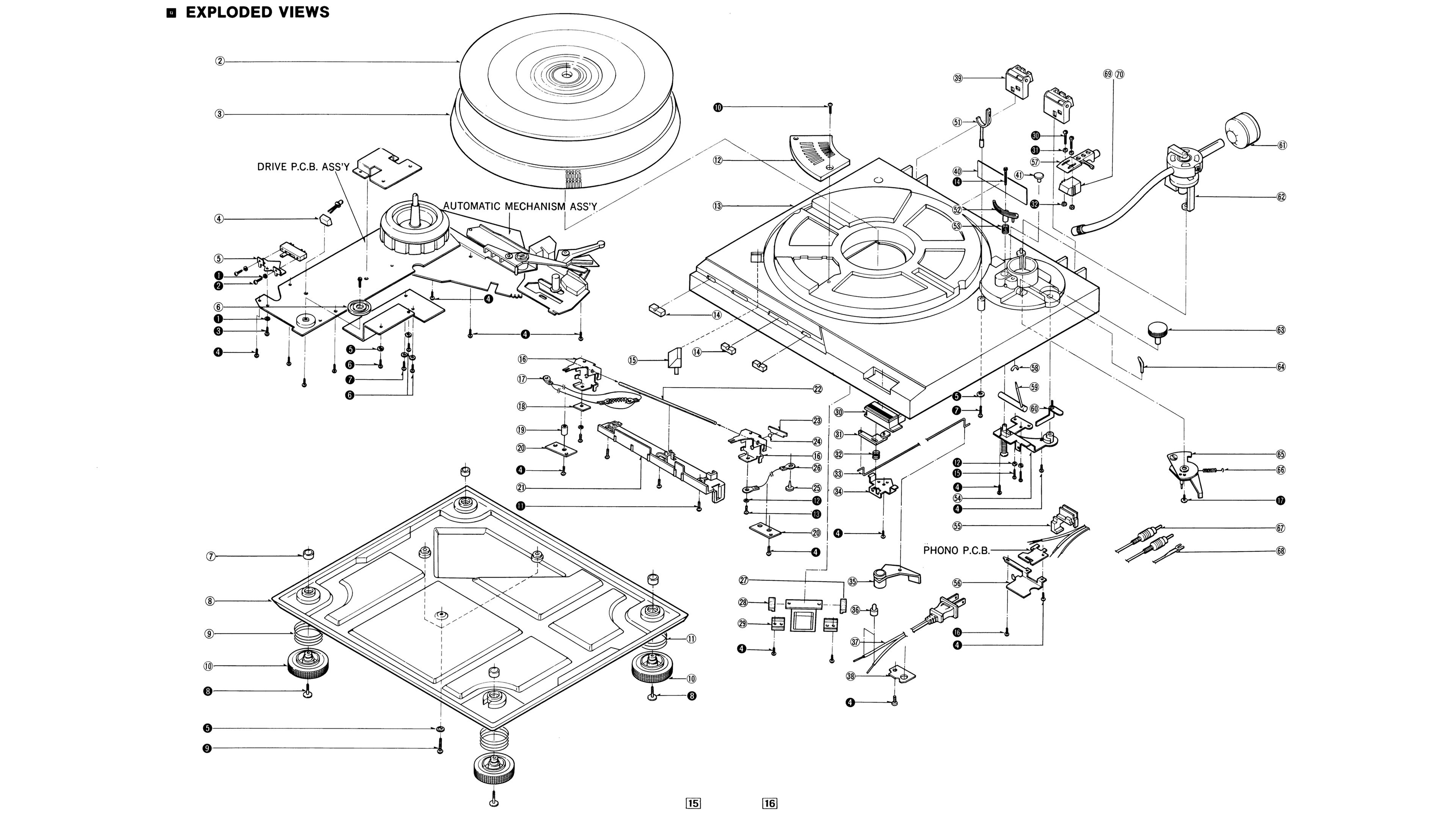 Exploded diagram of a Technics turntable